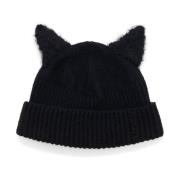 Marni Svart Stickad Beanie med Kattöron Black, Herr