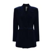 Norma Kamali Navy Blue Scuba Jersey Blazer Blue, Dam