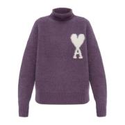 Ami Paris Ull Turtleneck med Logo Purple, Dam