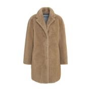 Bully Faux Fur Coat med Notched Lapels Beige, Dam