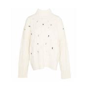 Barbour Vit Stickad Oversized Tröja White, Dam