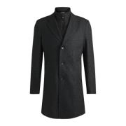 Boss Slim Fit Svart Kappa med Avtagbar Foder Black, Herr