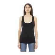 Just Cavalli Strass Logo Lång Rund Hals Tank Top Black, Dam