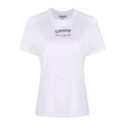 Ganni Bomull Logo Print T-shirt Vit White, Dam