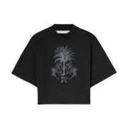 Palm Angels Svart Bomull T-shirt med Kontrasttryck Black, Dam