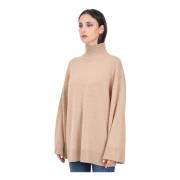 Elisabetta Franchi Beige Turtleneck Tröja med Logodetalj Brown, Dam