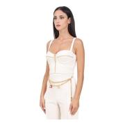 Elisabetta Franchi Vit Butter Korsett med Dragkedja Motiv Beige, Dam