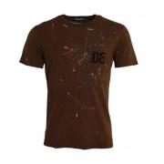 Dolce & Gabbana Brun Bomull T-shirt med Färgstänk Brown, Herr