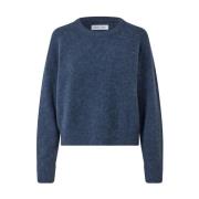 Samsøe Samsøe Alpacka Ull Oversized Rund Hals Tröja Blue, Dam