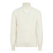 Boggi Milano Mixed Stitch Polo Neck Tröja i Merinoull Beige, Herr