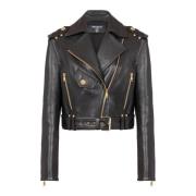 Balmain Bikerjacka i läder med dragkedja Black, Dam