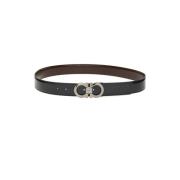 Salvatore Ferragamo Svart Reversibelt Kalvskinnbälte med Gancini-Spänn...