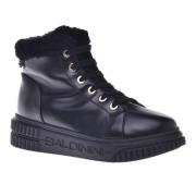 Baldinini Combat boots in black leather and sheepskin Black, Dam