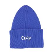 Off White Angora Bomull Stickad Mössa Hat Blue, Herr