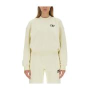 Off White Logo Sweatshirt, Mysig och Stilren Beige, Dam