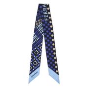 Salvatore Ferragamo Silke Polka Dot Geometrisk Scarf Blue, Dam