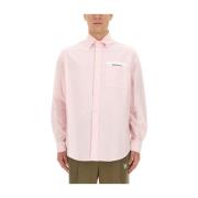 Palm Angels Italiensk Bomulls Casual Oversized Skjorta Pink, Herr