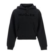 Mugler Borstad bomullströja med logotyp Black, Herr