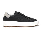 Sun68 Svart lädersneaker med grå mockainsats Black, Herr