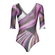 Emilio Pucci Abstrakt Tryck Tulle Bodysuit Multicolor, Dam