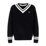 Fred Perry Randig V-ringad Tröja Black, Herr