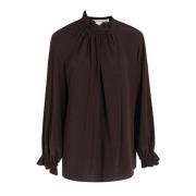 Victoria Beckham Asymmetrisk Rysch Blus Brown, Dam