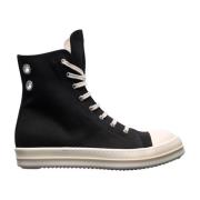 Rick Owens Twill High-Top Sneakers med Dragkedja Black, Herr