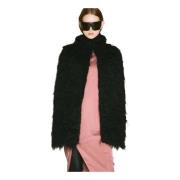 Rick Owens Texturerad Ull Silke Cape Black, Dam