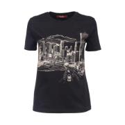 Max Mara Studio Grafiskt Tryck Bomull T-shirt Ernesta Black, Dam