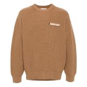 Marine Serre Räfflad Mesh Crewneck Sweater Brown, Herr