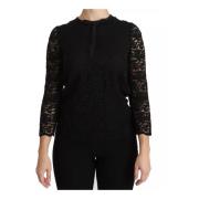 Dolce & Gabbana Svart Spets Långärmad Blus Black, Dam