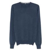 Barba Ull Crew-Neck Stickat Blue, Herr