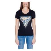 Guess Svart Tryckt Rund Hals T-shirt Black, Dam