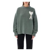 Ami Paris Alpacka Stickad Crewneck Sweater Antique Clay Green, Dam