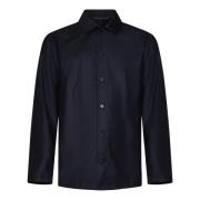 Low Brand Blått Ullflanell Overshirt Klassisk Krage Blue, Herr