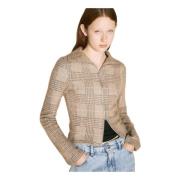 Our Legacy Hound Check Zip-Up Sweater Beige, Dam