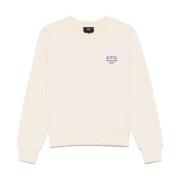 A.p.c. Broderad Logotyp Crew Neck Sweatshirt Beige, Dam