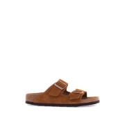 Birkenstock Mocka Läder Dubbelrem Slides Brown, Herr