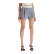 Alexander Wang Veckade ullshorts med märkt band Gray, Dam