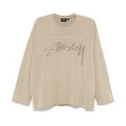 Stüssy Beige Logo Print Crew Neck Sweater Beige, Herr