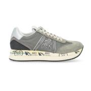 Premiata Beige Tyg och Mocka Sneaker Gray, Dam