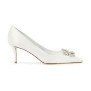 Roger Vivier Satin Blomma Decollete Sko White, Dam