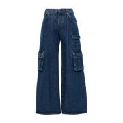 Off White Indigo Cargo Wide Leg Jeans Blue, Dam