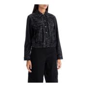 Ganni Denimjacka med Laser-Cut Black, Dam