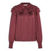 RUE de Femme Romantisk Flori Blus med Rynkdetaljer Red, Dam