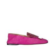 Sergio Rossi Rosa Läder Loafers Kristalldetalj Pink, Dam