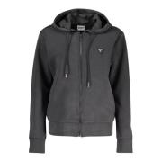 Guess Svart Zip Hoodie med Logotyp Applikation Black, Herr