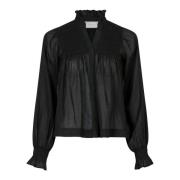 Neo Noir Bomull Voile Smock Blus Black, Dam