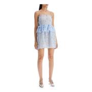 Self Portrait Floral Organza Lace Mini Dress Blue, Dam