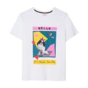 PS By Paul Smith Geometrisk Hund Tryck T-Shirt White, Dam